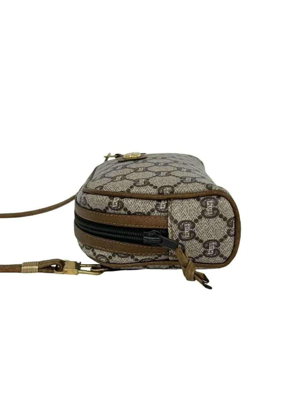 Gucci Vintage Plus Logo Pattern Leather Mini Shoulder Bag Pochette Brown